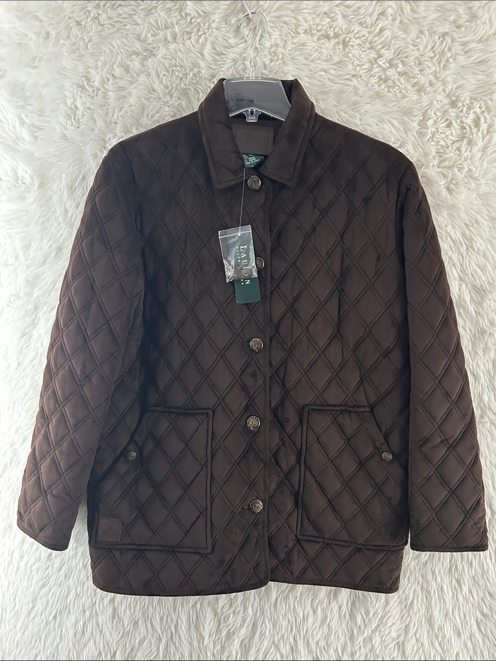 Lauren Ralph Lauren Quilted Diamond-Pattern Brown Balmoral Jacket